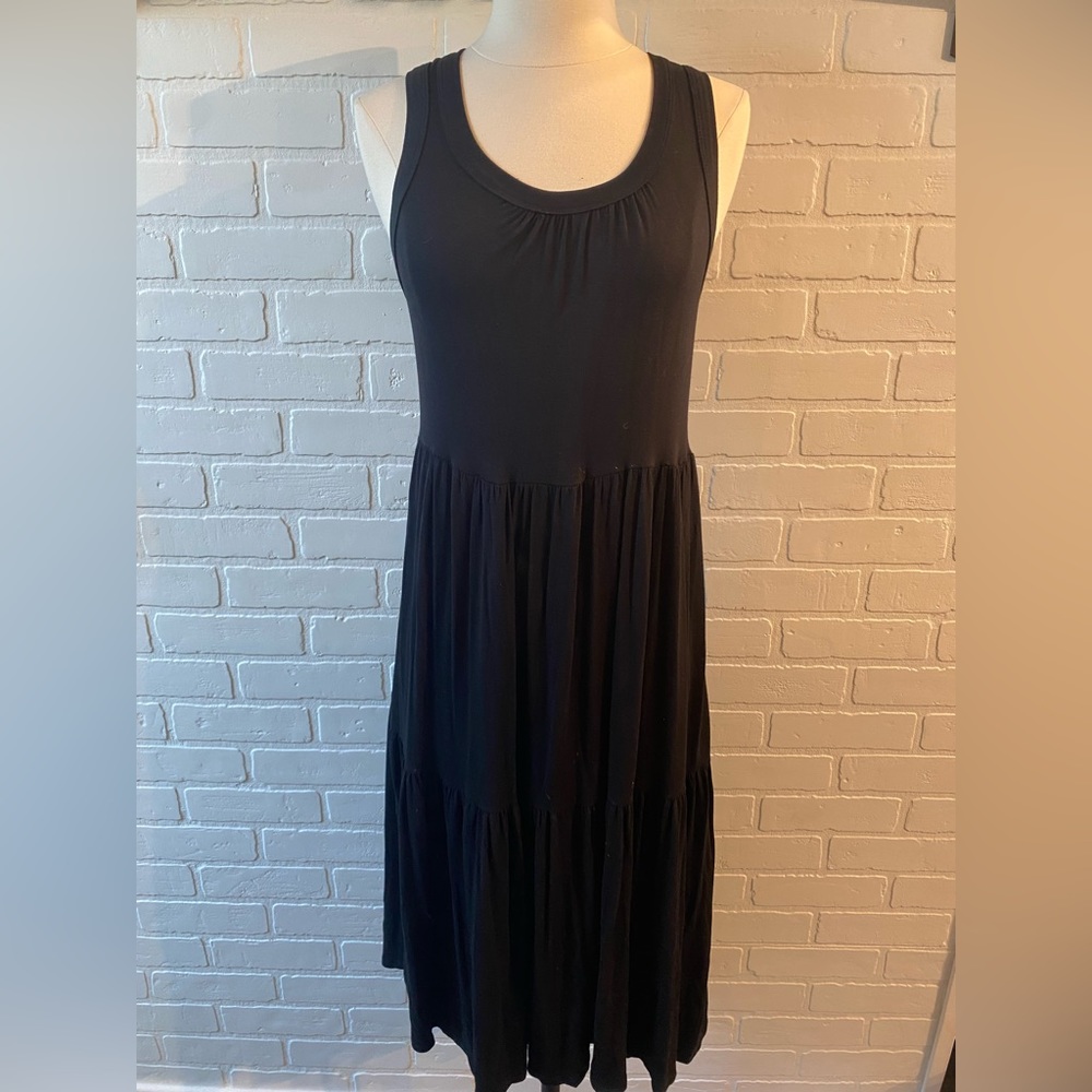 Midi length tiered black dress